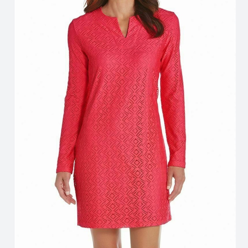 Coolibar Lausanne Tunic Long Sleeve Pink Beach Coverup Dress Size XS